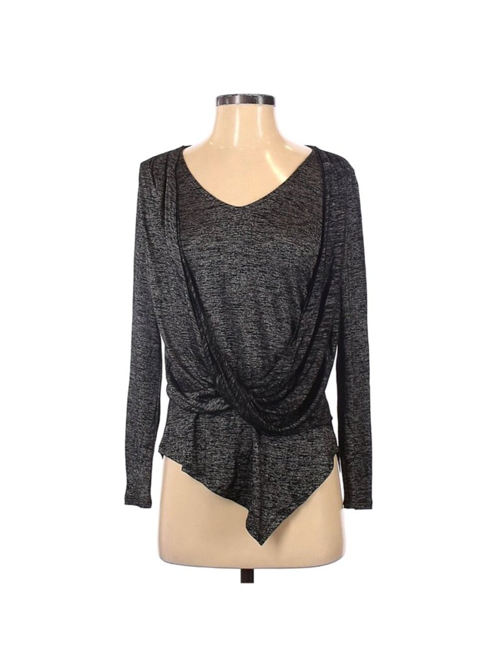 White House Black Market Black Gray Space Dye Long Sleeve Wrap Around Blouse XS